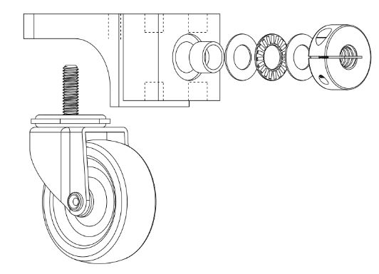 Figure 13 : Front bearing block shown with caster. This assembly is similar to the mid bearing block
